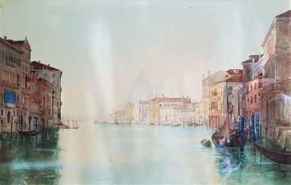 null ECOLE FRANCAISE fin XIXème siècle
Venise, Rome
Aquarelle et gouache signée en...