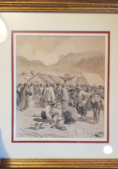 null Eugène DAMBLANS (1865-?)
Le marché asiatique
Lavis d'encre et aquarelle signé...