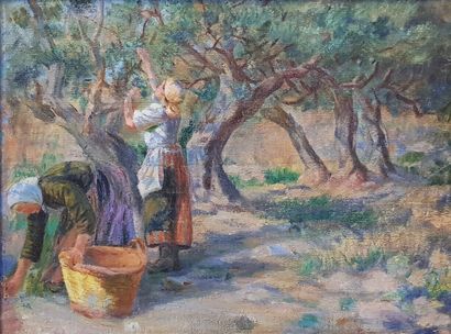 null ECOLE FRANCAISE XXème siècle
La cueillette des olives
Huile sur toile marouflée...