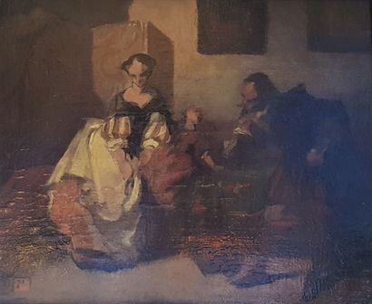 null SALE at 11am 
French school end of XIXth century
Couple and child in an interior
Oil...