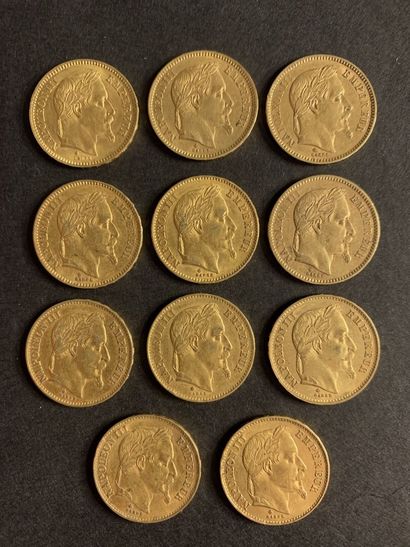null SALE at 11 am 
11 coins of 20 francs gold Napoleon III Emperor including: 1...