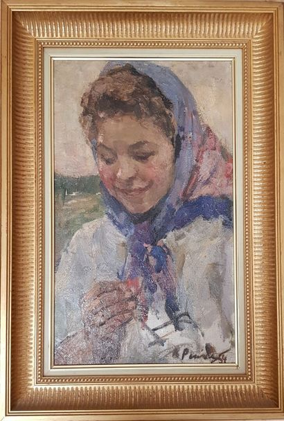 null École de Leningrad
Portait de jeune paysanne
Huile sur toile signée en bas à...