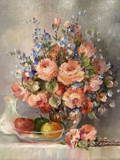 null M. CARNEVAL
Bouquet, pommes et carafe
Huile sur toile
54 x 45 cm