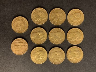 null SALE at 11am 
lot of 11 coins including: 
10 coins of 20 francs gold Napoleon...