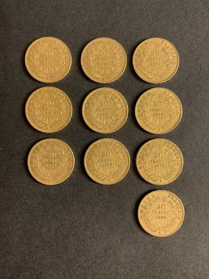 null SALE at 11am 
10 coins of 20 francs gold Napoleon III Emperor including : 1...