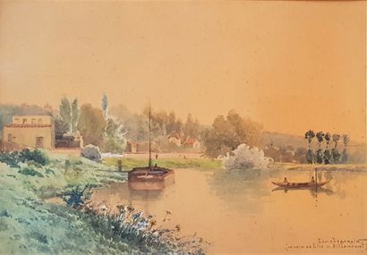 null SALE at 11am 
Louis VERCHAIN 19th century
A corner of the Island of Billancourt
Watercolor...