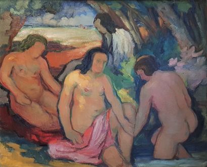 null André RAGEADE (1890-1978)
Les quatre baigneuses
Huile sur toile double face
au...