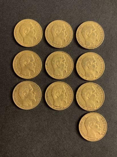null SALE at 11am 
10 coins of 20 francs gold Napoleon III Emperor including : 1...