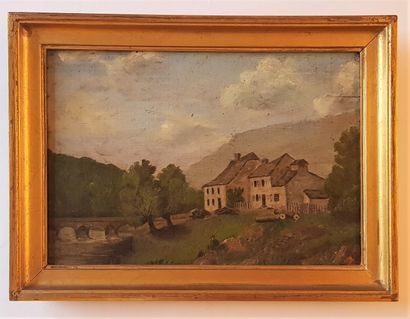 null SALE at 11am 
French school XIXth century
Landscape with a bridge - The wash...