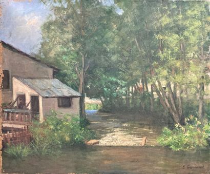 null Edouard GUYONNET (1885-1980)
Maison au bord du ruisseau
Huile sur toile signée...