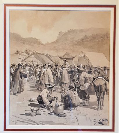 null Eugène DAMBLANS (1865-?)
Le marché asiatique
Lavis d'encre et aquarelle signé...