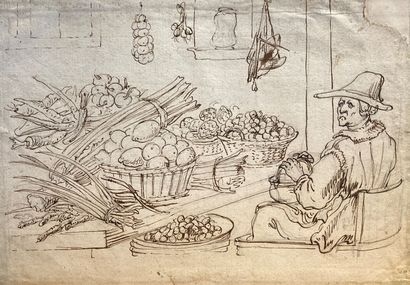 null Attribué à Frans SNYDERS (1579 - 1657)
Le marchand de légumes
Plume et encre...