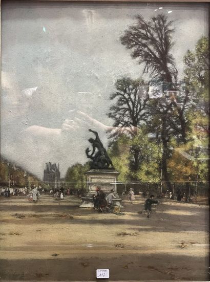 null ECOLE FIN XIXème siècle
Enfants jouant aux Tuileries
Pastel signé en bas à gauche
57...