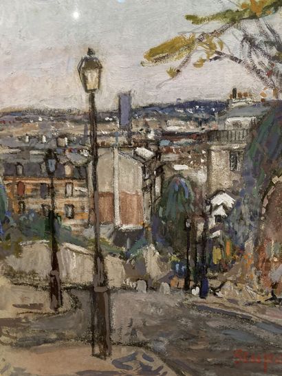 null Marko STUPAR (1936-2021)
Montmartre, rue des Saules
Gouache et fusain signée...