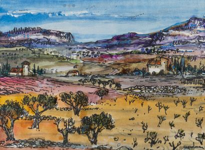 null Lucien NEUQUELMAN (1909-1988)
Paysage de Provence
Encre, aquarelle et gouache
Signée...