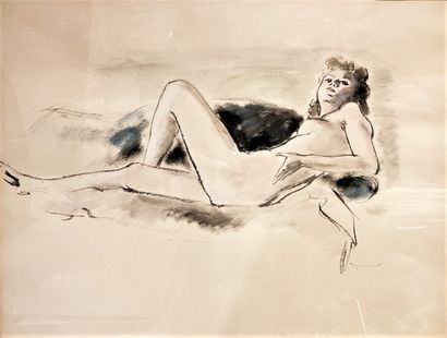 null André DIGNIMONT (1891-1965)
Femme alanguie
Aquarelle sur papier signée en bas...