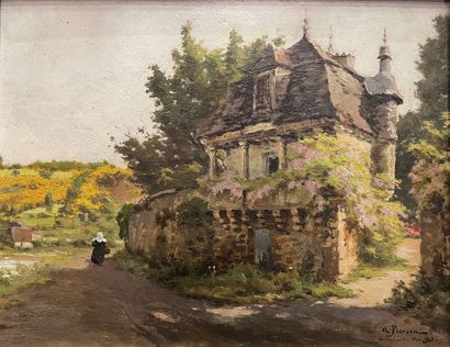 null Albert Léopold PIERSON (1864-1923)
Paysage animé et maison couverte de glycine
Huile...