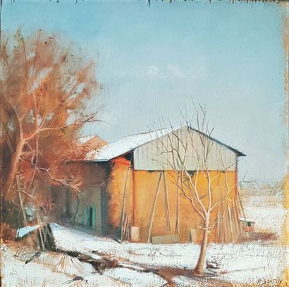 null R. BOUTIN (XXème siècle)
La grange sous la neige.
Huile sur toile marouflée...