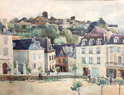 null Maurice PELLERIER (1875-1962)
"Oloron place St Pierre"
Aquarelle signée et datée...