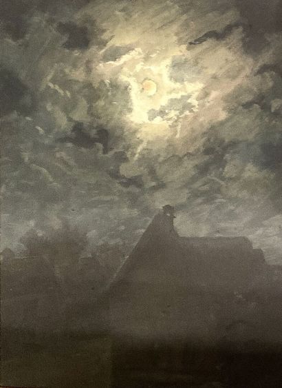 null Henri EBEL (1849-1931)
Hameau au clair de lune
Gouache sur papier signée
51...