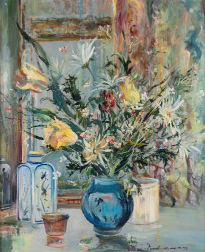 null René ZIMMERMANN (1904-1991)
Bouquet sur la coiffeuse
Huile sur isorel signée...