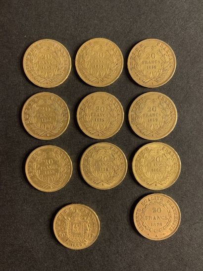 null SALE at 11am 
lot of 11 coins including: 
10 coins of 20 francs gold Napoleon...