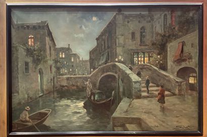 null François SALVAT (1892-1976)
Gondole et canaux à Venise
Huile sur toile, signée...