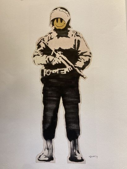 null BANKSY (1974), d'après
Smiley Soldat
Impression en couleurs sur papier signée...