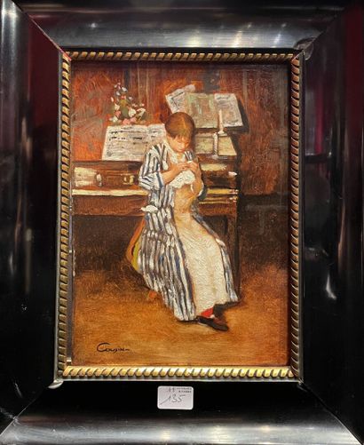 null Charles COUSIN (1807 - 1887)
Jeune femme cousant devant un piano
Huile sur panneau,...