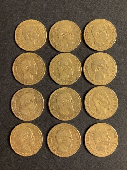 null SALE at 11 am 
12 coins of 10 francs gold Napoleon III Emperor including : 1...