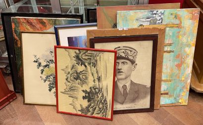 null SALE at 11am
Lot of various framed paintings including oils, engravings and...