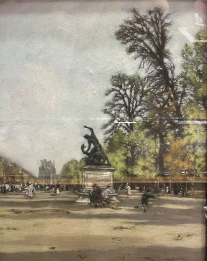 null ECOLE FIN XIXème siècle
Enfants jouant aux Tuileries
Pastel signé en bas à gauche
57...