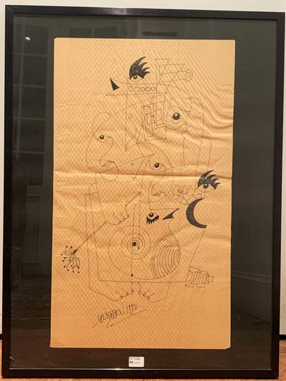 null David FARSI (1953) 
Figures et coqs 
Encre signé et daté 1980
50 x 30 cm