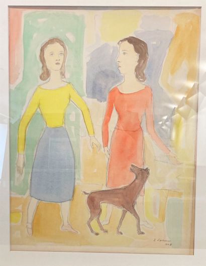 null Émile LAHNER (1893-1980)

Femmes et chien, 1928

Crayon et aquarelle signé et...