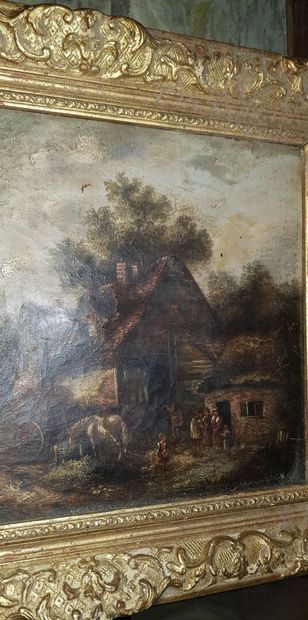 null ECOLE HOLLANDAISE du XIXème 
Scène de ferme
Huile sur toile
33 x 26 cm (accidents...