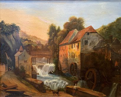 null ECOLE FIN XIXème siècle 
Paysage au moulin 
Huile sur toile encadrée
58 x 71...