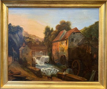 null ECOLE FIN XIXème siècle 
Paysage au moulin 
Huile sur toile encadrée
58 x 71...