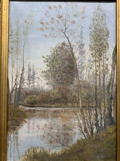 null ECOLE MODERNE
Arbres près d'une rivière
Huile sur toile monogrammée G.C. en...