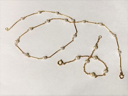 null Demi-parure collier et bracelet en or jaune 750‰ et perles
Poids brut : 8 g
