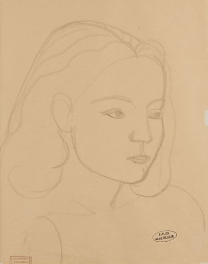 null André DERAIN (1880-1954)
Jeune femme de profil
Fusain sur papier. 
Cachet de...