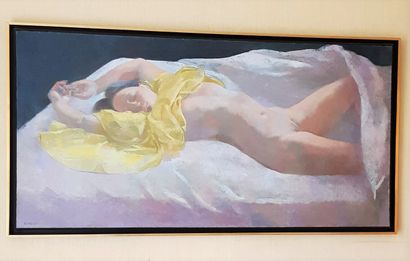 null Bernadette KELLY (1933)
Jeune femme allongée à l'habit jaune
Huile sur toile,...