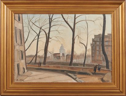 null Edmond CERIA (1884 - 1955) 
Quai de Paris 
Huile sur toile signée en bas à gauche
46...