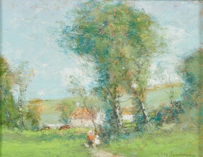 null André DES FONTAINES (1869-1910)
Paysages normands
Paire de pastels signés en...