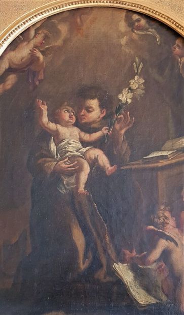 null Ecole ESPAGNOLE du XVIIème siècle
Saint Antoine de Padoue avec l'Enfant Jésus
Toile...