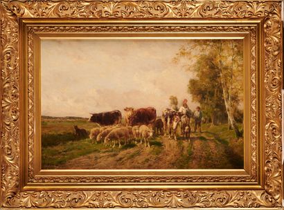null Clément QUINTON (1851-1920)
Les gardiens de troupeau
Huile sur toile signée...