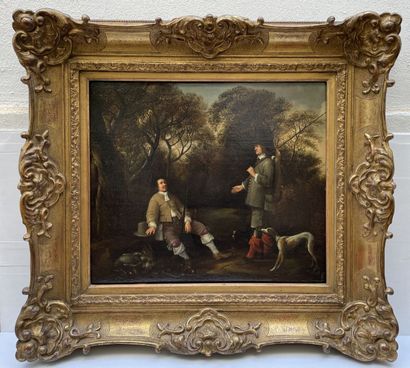 null Jan SIBERECHTS (Anvers 1627 - Londres vers 1703) 
Deux chasseurs dans un paysage
Panneau,...