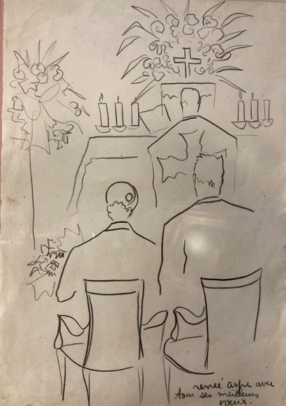 null Renée ASPE (1929-1969)
Célébration de mariage trois dessins à la mine de plomb...