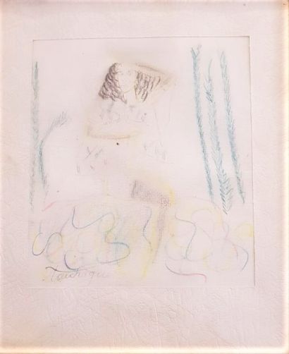 null Louis TOUCHAGUES (1893-1974) attribué à
Femme assise
Crayons de couleur sur...