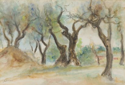 null Isaac ANTCHER (1899-1992)
Paysage aux arbres
Aquarelle.
Signée en bas à gauche.
36...