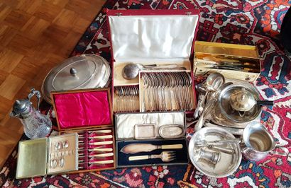 null Lot of silver plated metal including: various parts of cutlery services, various...